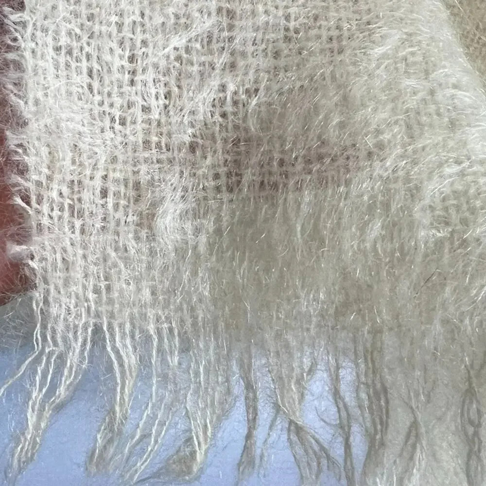 Unbranded Luxurious Rectangle Thin Open Knit Soft Mohair Fringe Scarf 68
